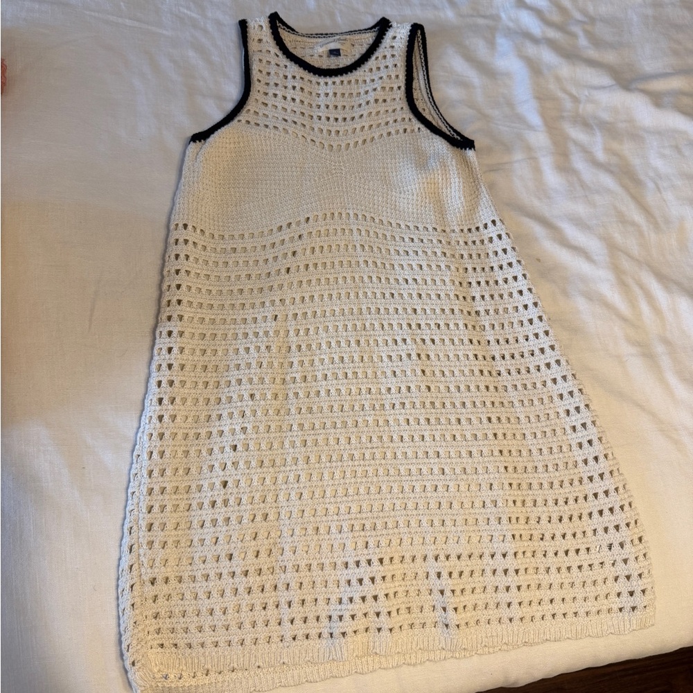 Universal Thread Cream Crochet Dress with Black Trim